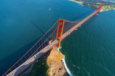 High angle view of golden gate bridge over sea