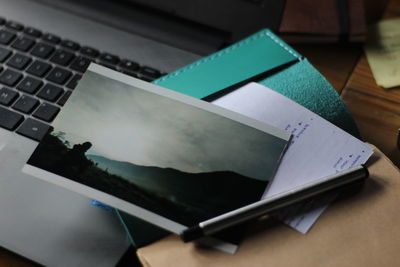 High angle view of computer keyboard on table