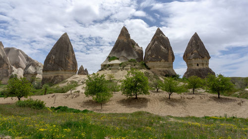 Panoramic view of rock formations against sky