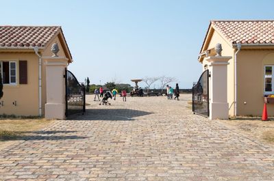 View of built structure against clear blue sky