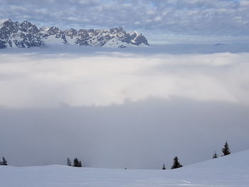 Scenic view of snowcapped mountains against sky