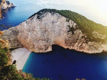 High angle view of rock formation in water