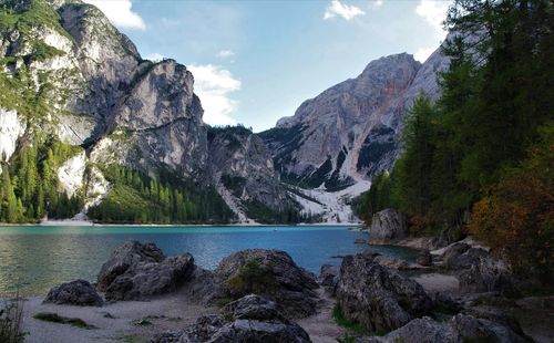 Scenic view of rocky mountains against sky