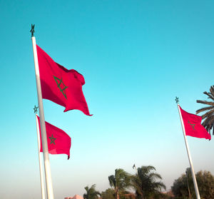 Low angle view of flag against sky