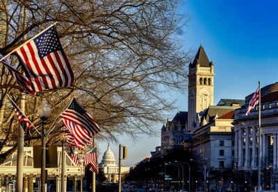 A view of the us capital building and trump international hotel 