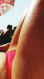 Close-up of woman in panty at beach