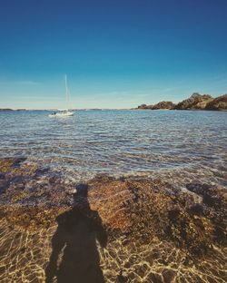 Scenic view of sea against clear blue sky