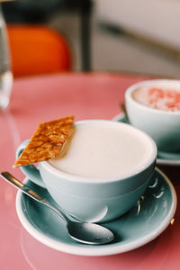 Close-up of coffee cup on table