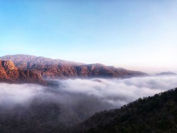 Scenic view of mountains against clear sky