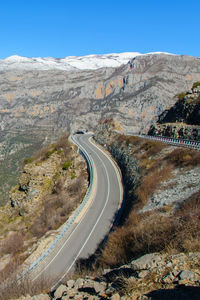 High angle view of winding road against mountain