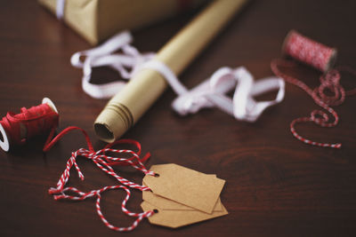 High angle view of paper decoration on table