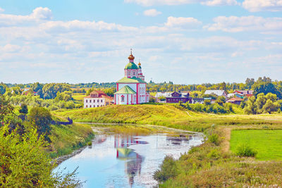 Suzdal summer landscape view with river reflections