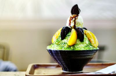 Close-up of ice cream on table