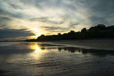 Scenic view of beach against sky during sunset