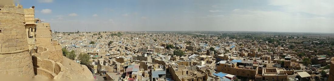 High angle shot of townscape against sky