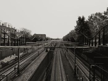 Railway tracks against clear sky