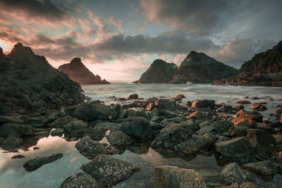 Scenic view of sea against sky during sunset