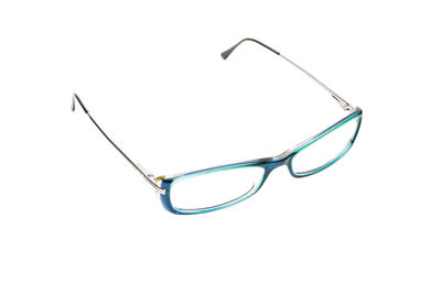 Close-up of eyeglasses against white background