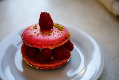 Close-up of cake in plate on table