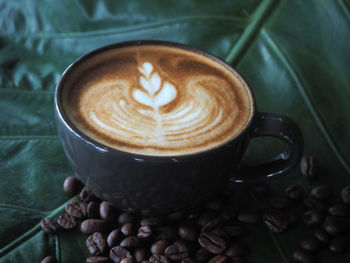 Close-up of cappuccino coffee cup