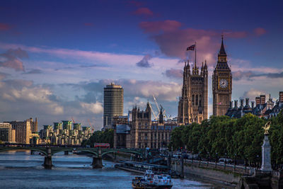 Cityscape against cloudy sky