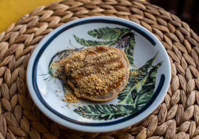 High angle view of breakfast in bowl on table