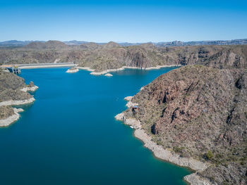 High angle view of dam on lake