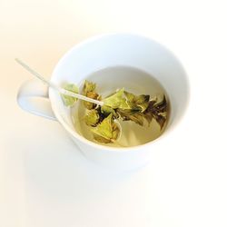 High angle view of tea in bowl