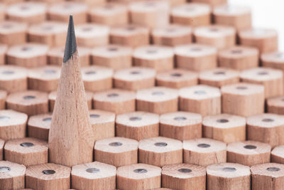 Close-up of stack of table