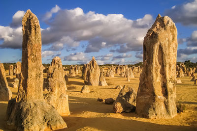 Panoramic view of rock formation on land against sky