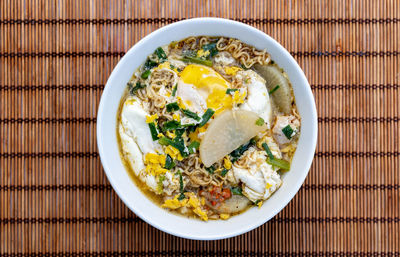 Directly above shot of breakfast served on table