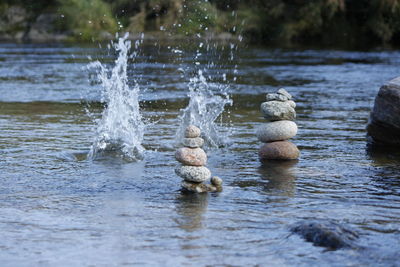 View of waterfall in river