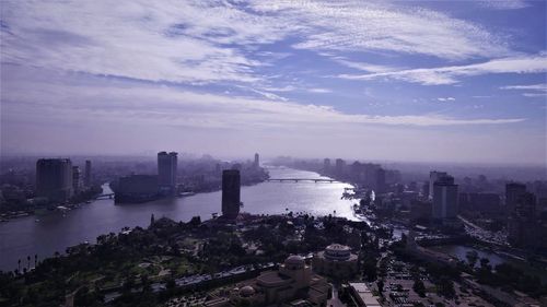 High angle view of buildings in city