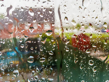 Close-up of water drops on glass window