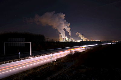 Light trails on road at night