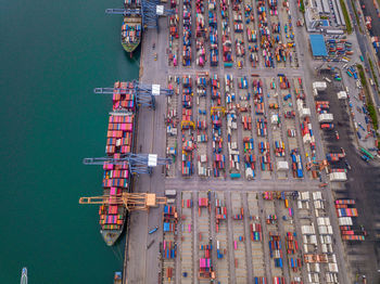 High angle view of commercial dock on pier