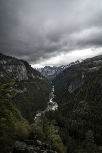 Scenic view of mountains against cloudy sky