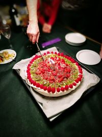 High angle view of cake on table