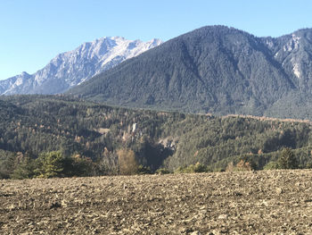 Scenic view of mountains against clear sky