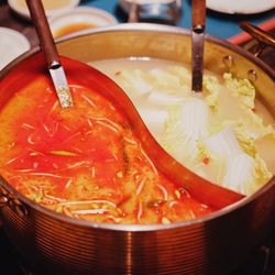 High angle view of soup in bowl