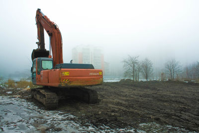 Construction site in foggy weather
