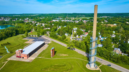 High angle view of cityscape against sky