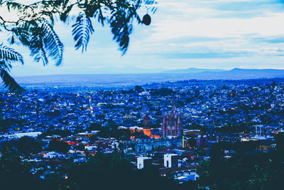 High angle view of buildings in city