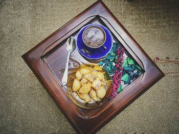 High angle view of food on table