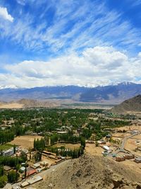 High angle view of townscape against sky