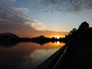 Scenic view of lake at sunset