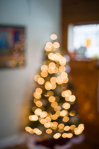 Close-up of illuminated christmas tree