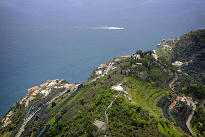 High angle view of calm blue sea