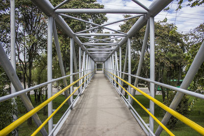 Elevated walkway bridge in forest