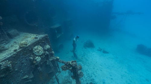 High angle view of shipwreck in sea